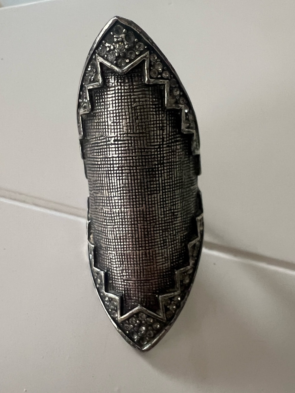 House of Harlow 1960 Long Silver Textured Shield Ring
